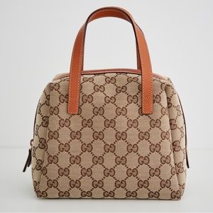 Gucci Top Handle Dome Bag - Tan Leather with GG Canvas